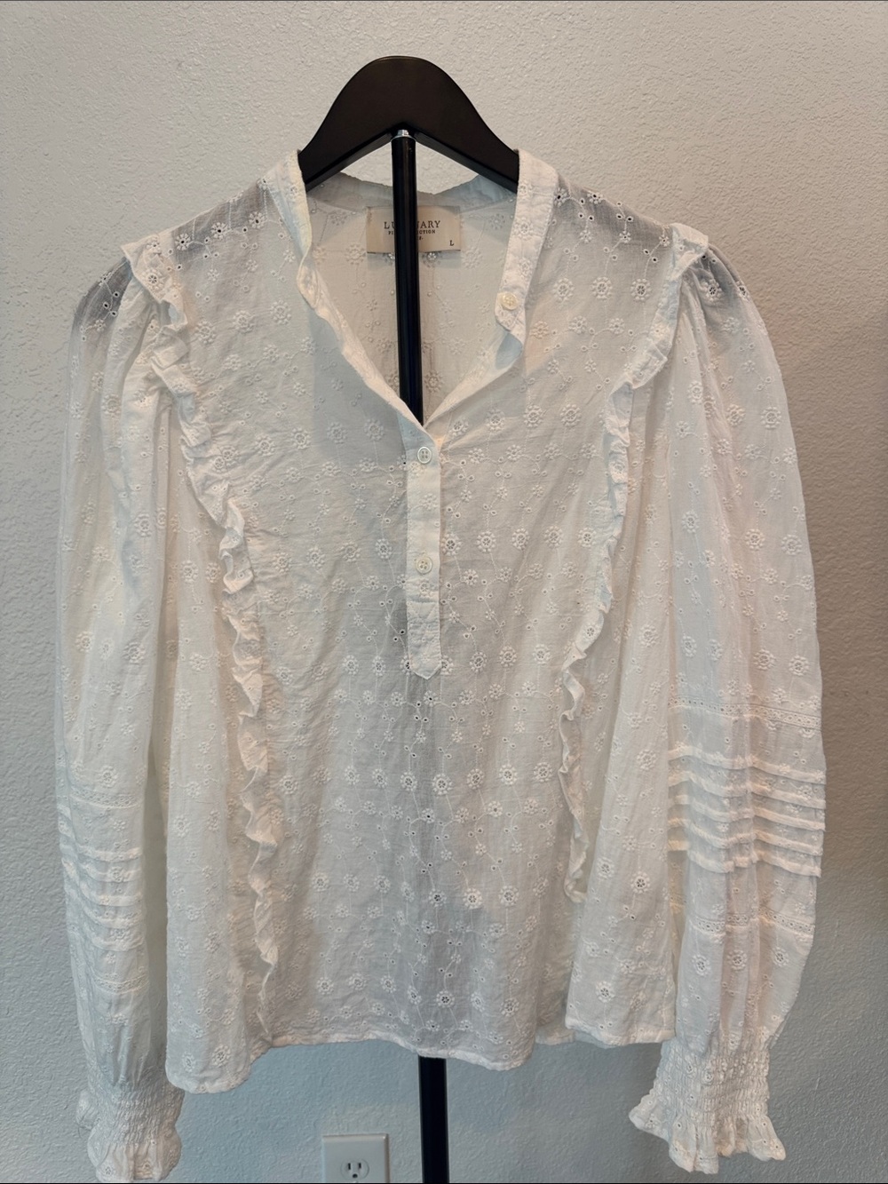 Lightweight White Eyelet Ruffle Blouse - Women's Top